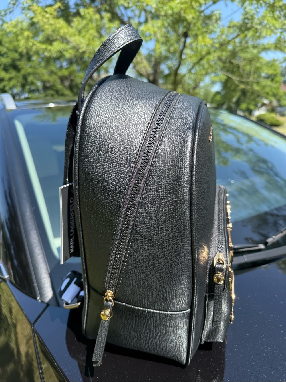 Karl Lagerfeld Black Backpack with Gold Paris Patches - Picture 3 of 8